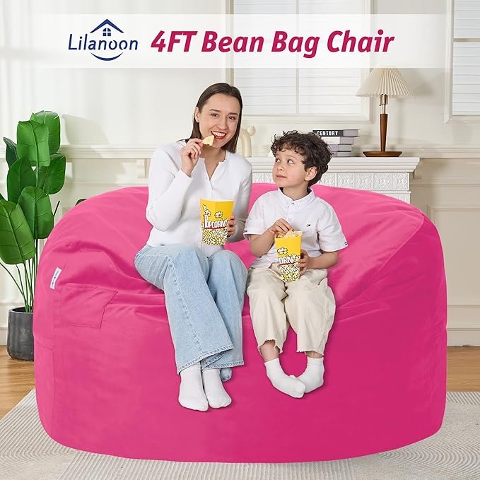 4FT Bean Bag Chair with Ultra Soft Velvet Cover Bean Bag Sofa with Memory Foam - Image 3