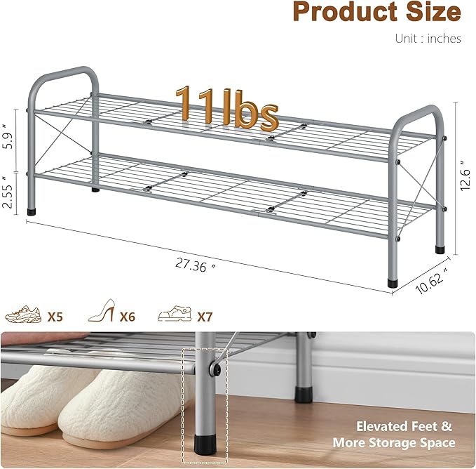 Hoctieon 2 Tier Shoe Rack for Closet, Durable Mesh Style Shoe Rack, Entryway - Image 3