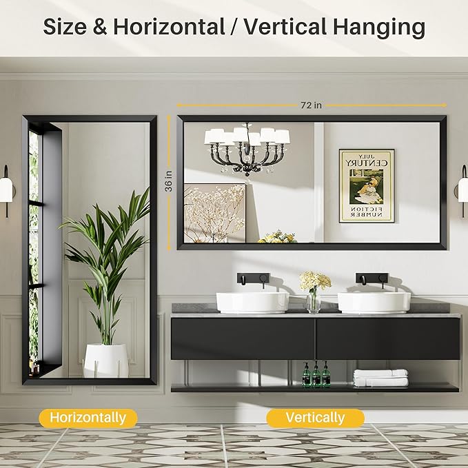 72x36 Inch Black Bathroom Mirror - Image 5