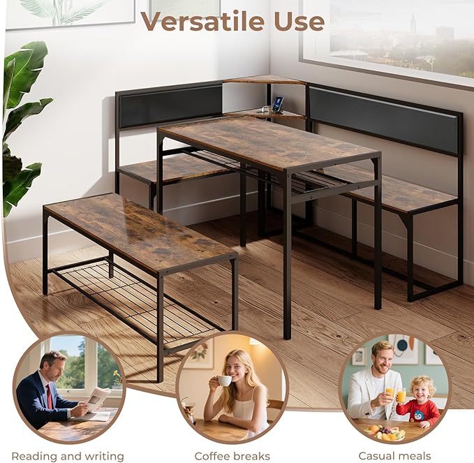 Corner Dining Table Set for 4-6, Breakfast Nook Table Set - Image 5