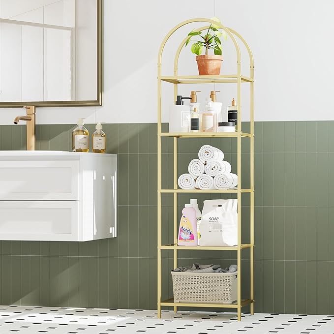 Homhedy Bookshelf Arched Display Racks, Metal Bookcase, Tempered Glass Shelves - Image 7