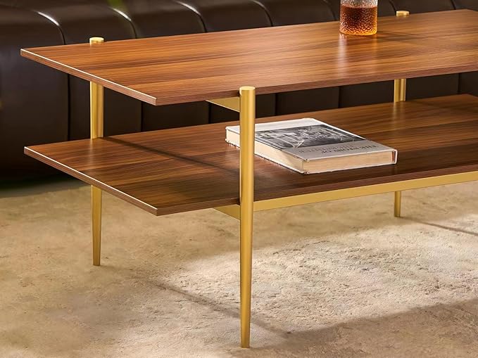Shrine Rectangle Coffee Table, Mid-Century Modern Design, Two-Tier Walnut MDF - Image 9