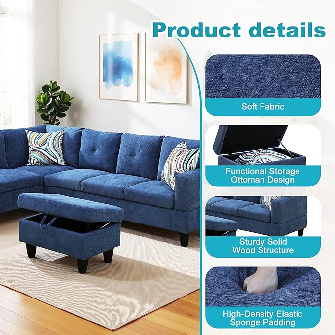 L Shaped Couch Modern Sectional Couch Upholstered Linen Fabric 3 Pieces Sofas - Image 5