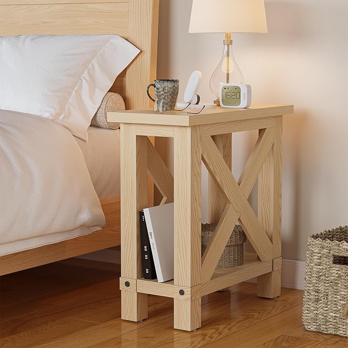 LITTLE TREE Farmhouse Side Table Set of 2, Narrow End Table - Image 6