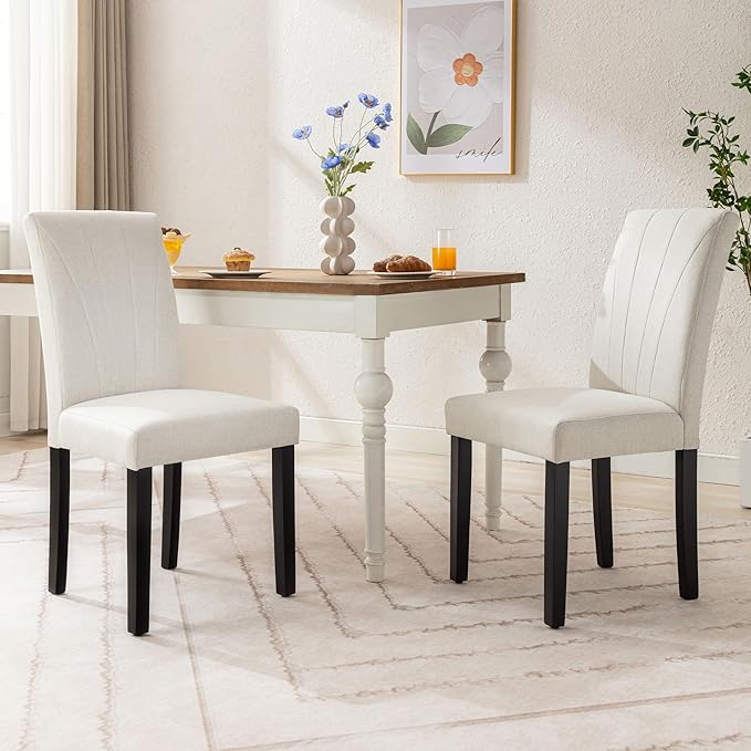 VECELO Upholstered Dining Chairs Set of 2, Modern Fabric and High Back & Solid by VECELO