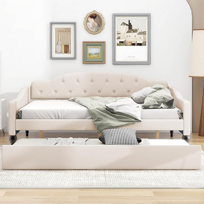 Full Size Linen Upholstered Tufted Daybed - Image 3