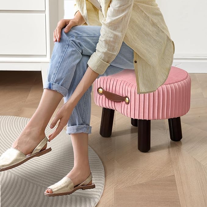 Small Footstool with Handle, Velvet Ottoman Foot Rest with Padded Seat - Image 8