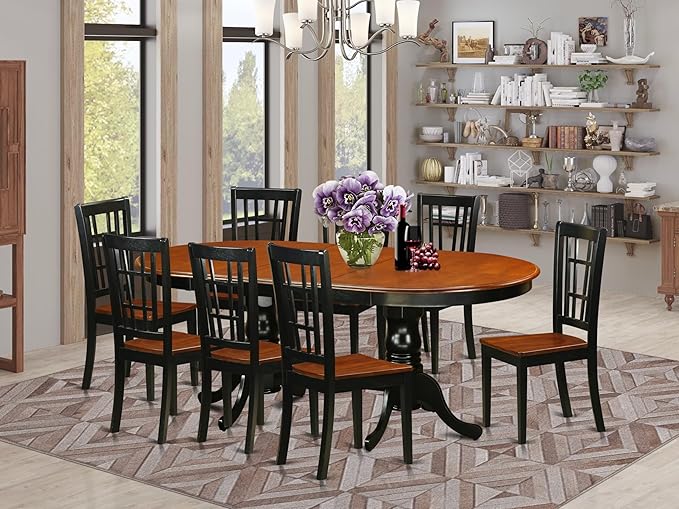 East West Furniture PLNI9-BCH-W 9 Piece Dining Table Set Includes an Oval - Image 2