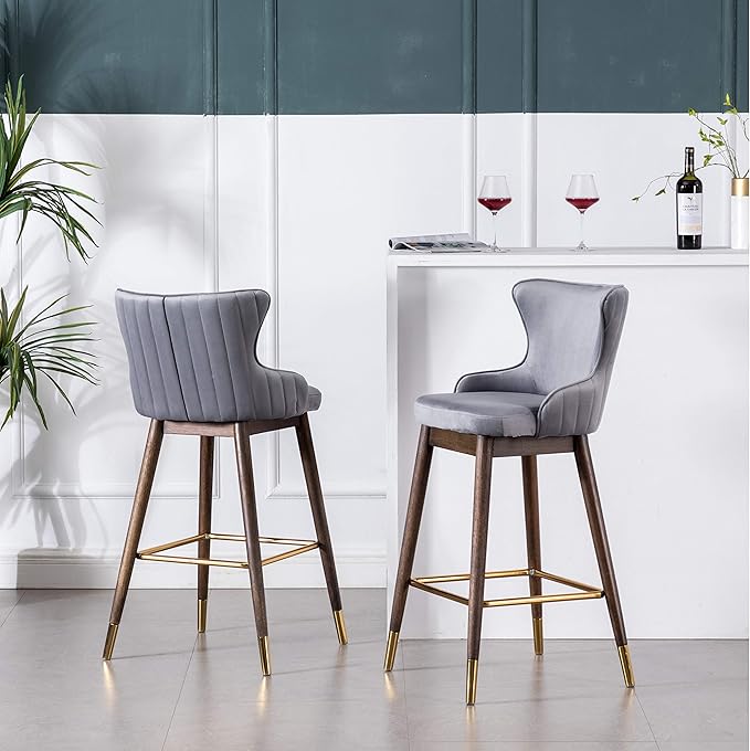 Roundhill Furniture Leland Fabric Upholstered Wingback Bar Stools - Image 4
