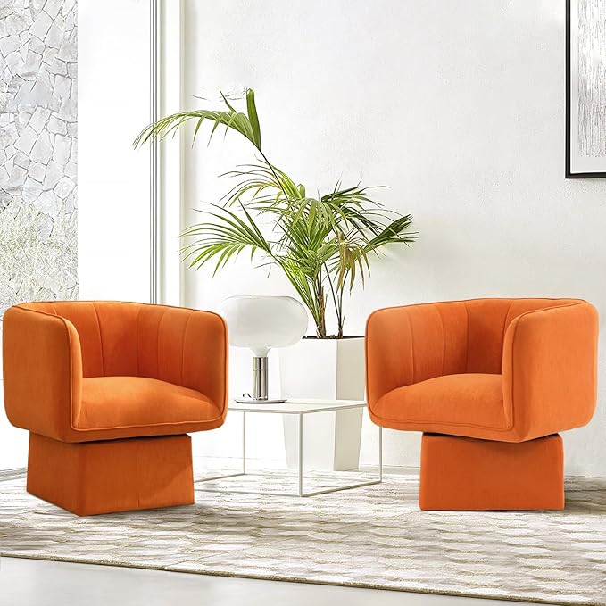 Swivel Accent Chair with Armrest, Modern Velvet Barrel Chair 360 Degree with - Image 6
