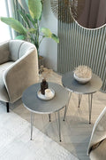 PAK HOME - Set of 2 End Table - High Gloss Grey Wood Round Sofa Side Coffee by PAKHOME