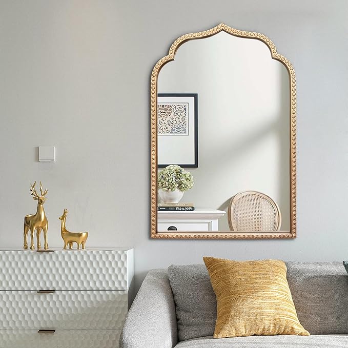 Gold Arch Mirror, Metal Beaded Frame Ornate Decorative Mirror, Scalloped by DAOYIJIAJUMirrortakesyouintoanelegantworld