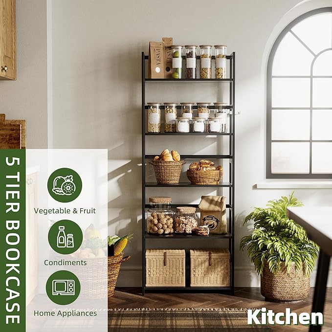 5-Tier Bamboo Wood Ladder Bookshelf, Tall Display Storage Shelf, Large Bookcase - Image 9