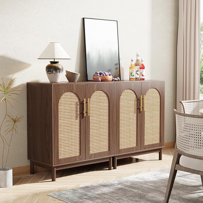 Tribesigns Set of 2 Rattan Sideboard Buffet Cabinet - Image 3