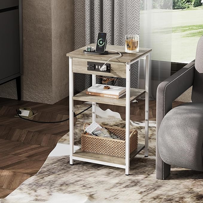 WLIVE Side Table with Charging Station and USB Ports, Small End Tables - Image 2
