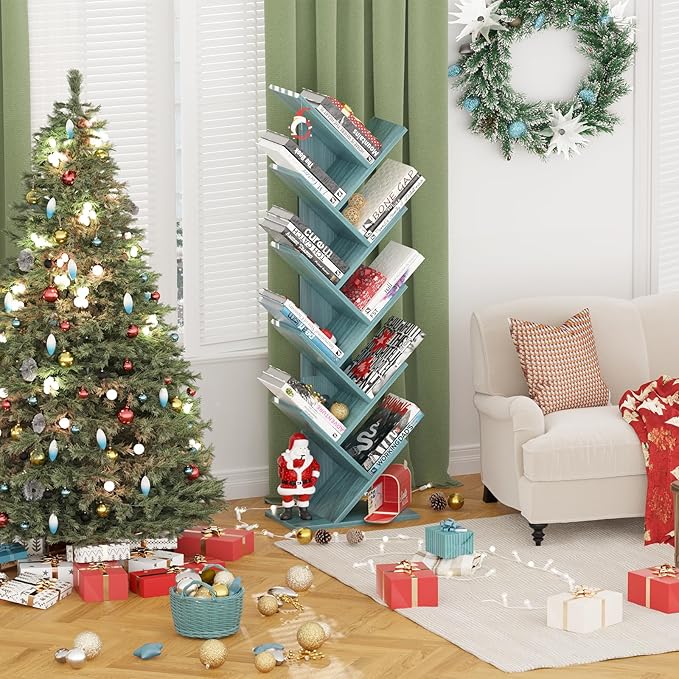 10 Tier Tree Book Shelf, Floor Standing Wood Bookshelf - Image 8
