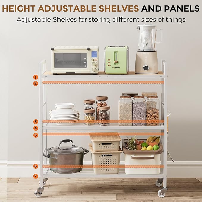 3-Tier Metal Storage Rack with Industrial Wheels, Mesh Shelving Unit with - Image 4
