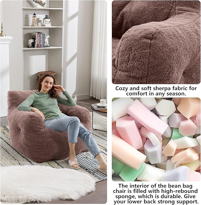 Recaceik Bean Bag Chairs, Tufted Soft Stuffed Bean Bag Chair - Image 5