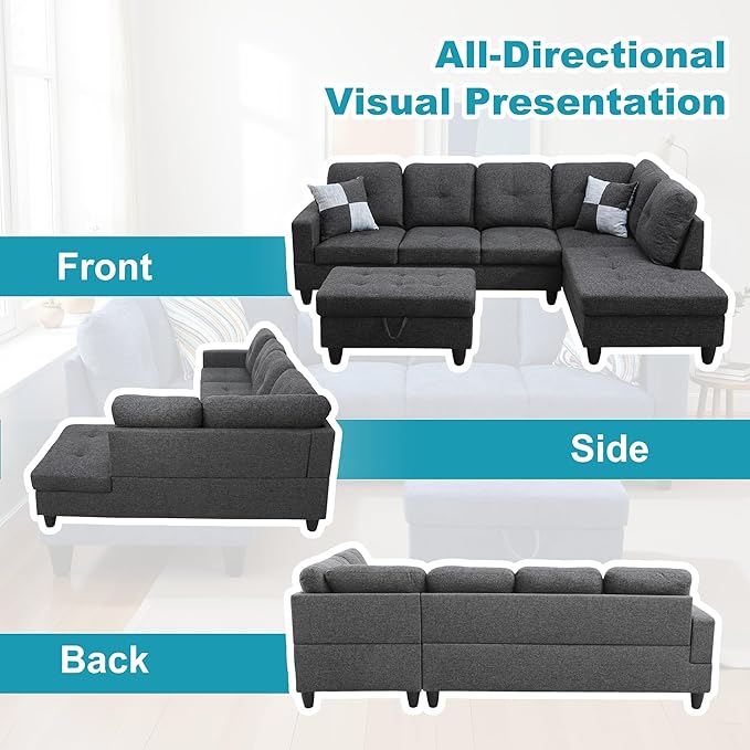 Couches for Living Room Modern L Shaped Couch Comfy Linen Fabric 3 Pieces - Image 6