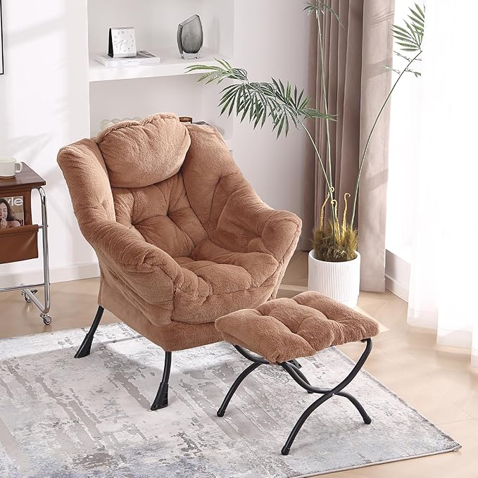 Lazy Chair with Folding Ottoman, Modern Accent Lounge Armchair with Armrests - Image 4