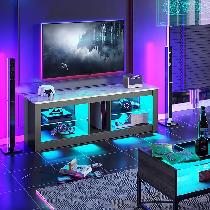 Bestier White Marble TV Stand LED Entertainment Center Gaming TV Stand - Image 7