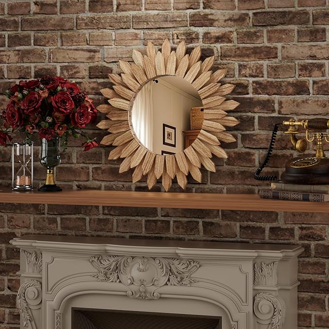20 Inch Brown Boho Wall Decor Sunburst Mirror - Image 5