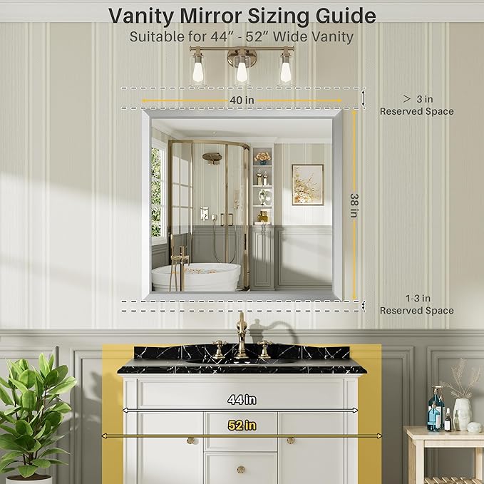 40x38 Inch Silver Bathroom Mirror - Image 2
