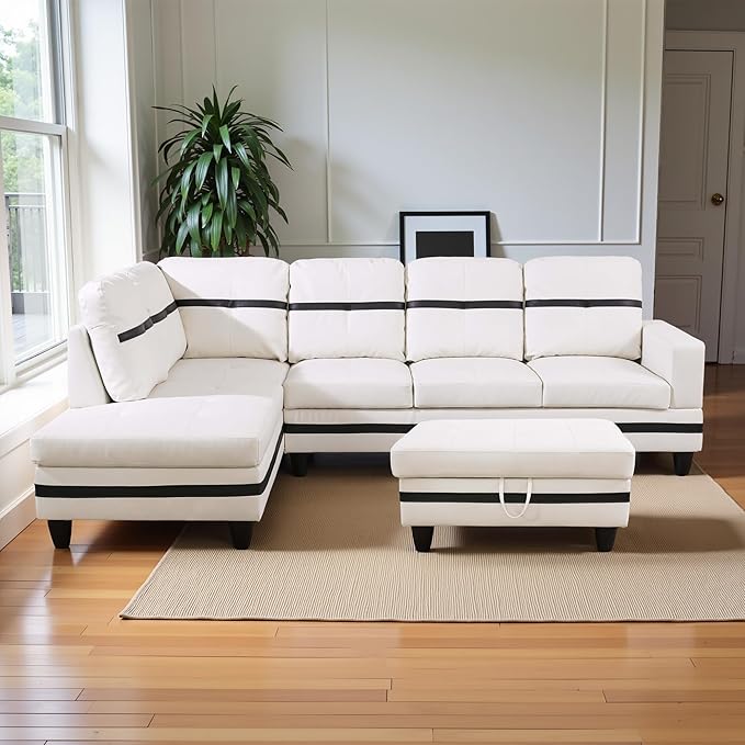 L Shaped Couch PU Leather Sectional Couch Upholstered 3 Pieces Sofas by LynginsCreativeLife