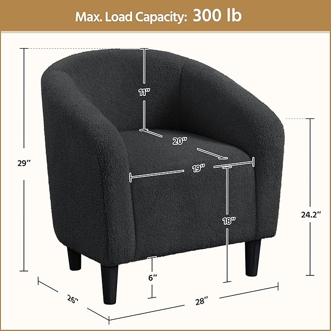Yaheetech Accent Barrel Chair, Boucle Fabric Club Chair, Furry Sherpa Elegant - Image 3