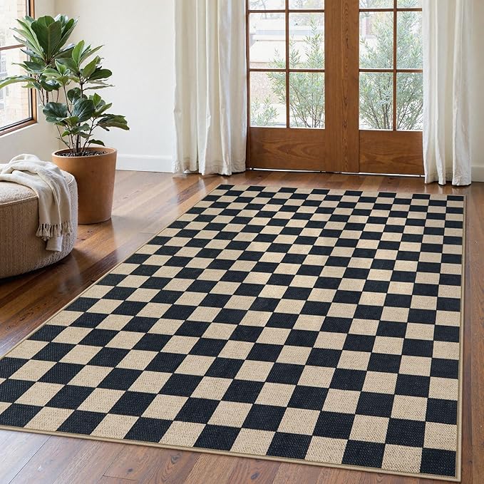 Lahome Checkered Easy Jute Outdoor Rug, 5x7 Farmhouse Rugs by Lahome