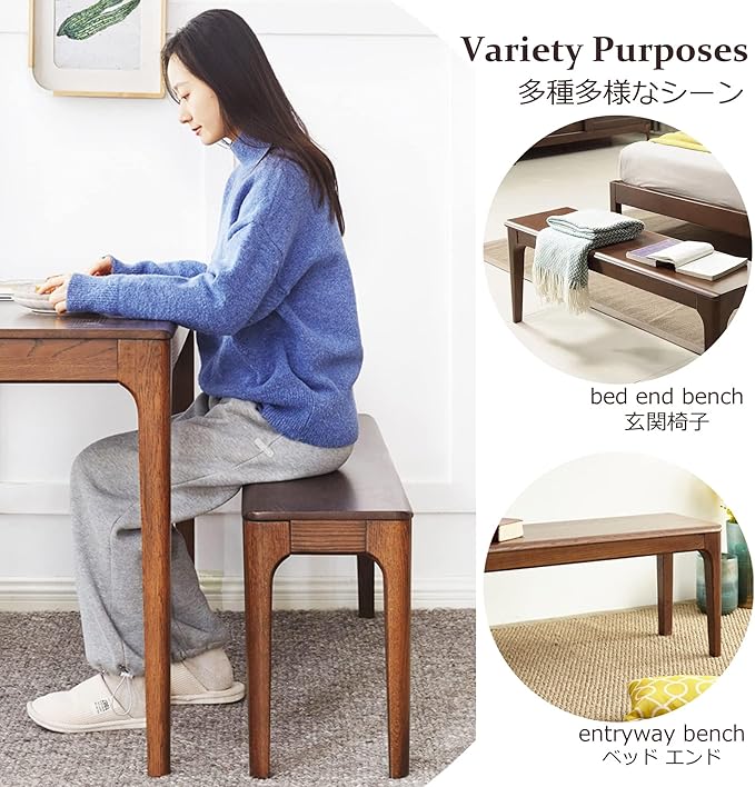 Dining Bench, Wood Bench Solid Oak Wooden Bench Indoor Dining Room Table Home - Image 8