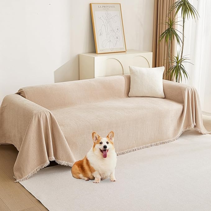 MYSKY HOME Dog Sofa Covers Khaki L-Shaped Sofa Slipcovers, Loveseat Couch by MYSKYHOME