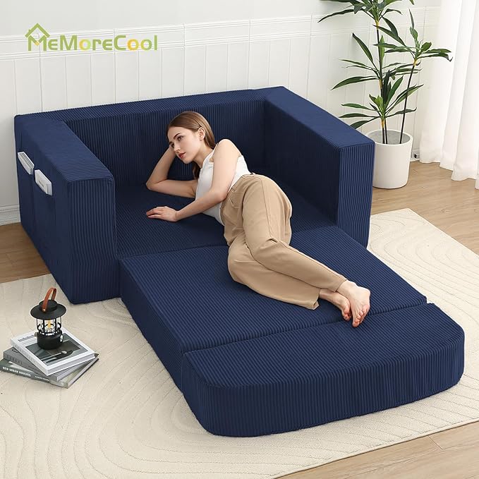 MeMoreCool Transform Your Space – 2-in-1 Corduroy Loveseat & Sleeper, Boneless - Image 5