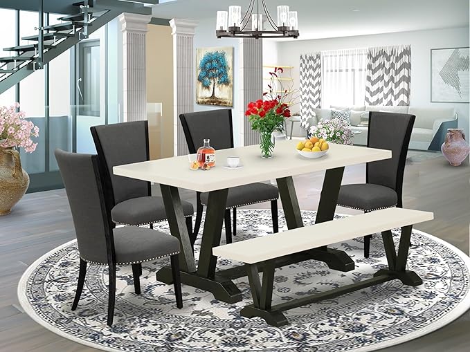East West Furniture V626VE650-6 6 Piece Kitchen Table Set Contains a Rectangle by EastWestFurniture