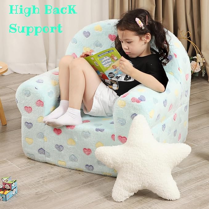 Colorful Heart Kids Sofa with Star Throw Pillow, High Back Toddler Chair Glow - Image 4