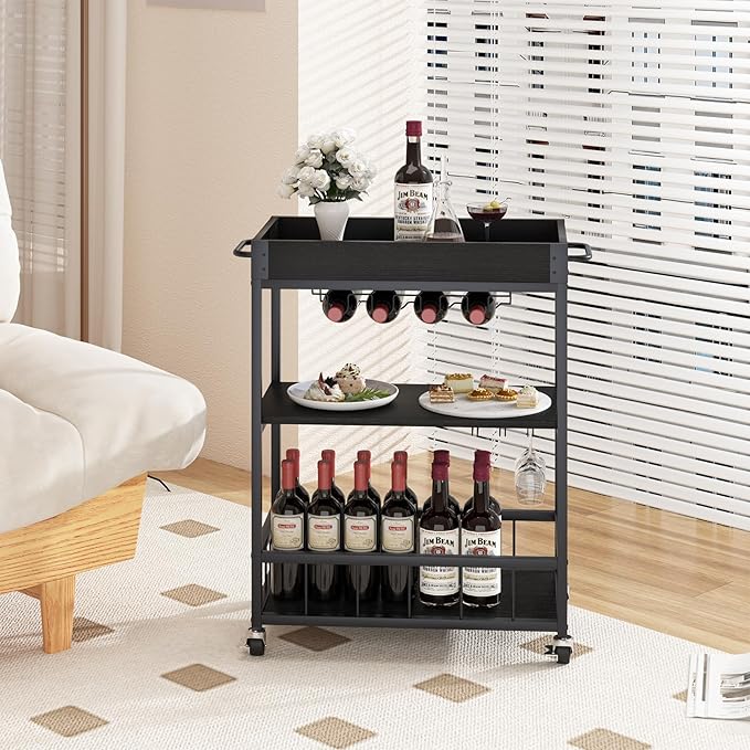 Bar Cart Serving Wine 3 Tier Home Rolling Rack - Image 5