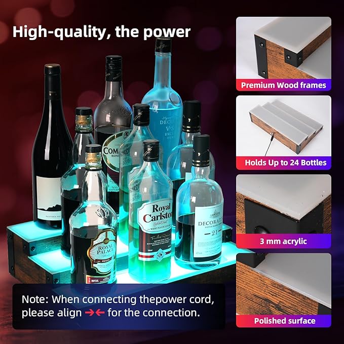 2 Pack 16 Inch LED Lighted Liquor Bottle Display Shelf, 3 Tier LED Bar Shelves - Image 4