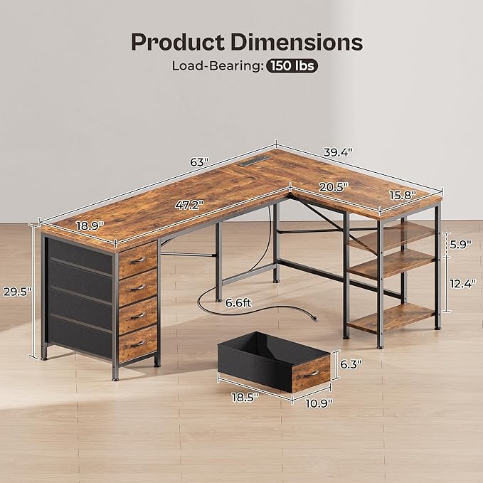 Huuger 63 Inch L Shaped Desk - Image 2