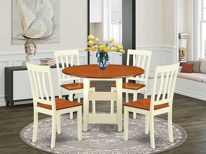 East West Furniture SUAN5-BMK-W 5 Piece Modern Dining Table Set Includes a - Image 2