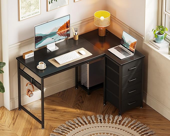Casaottima L Shaped Desk with 4 Drawers, Reversible Kids Study Table with CPU - Image 2