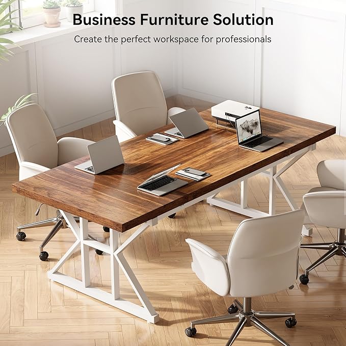 LITTLE TREE 70.8-Inch Large Executive Desk, Modern Computer Office Desk - Image 6