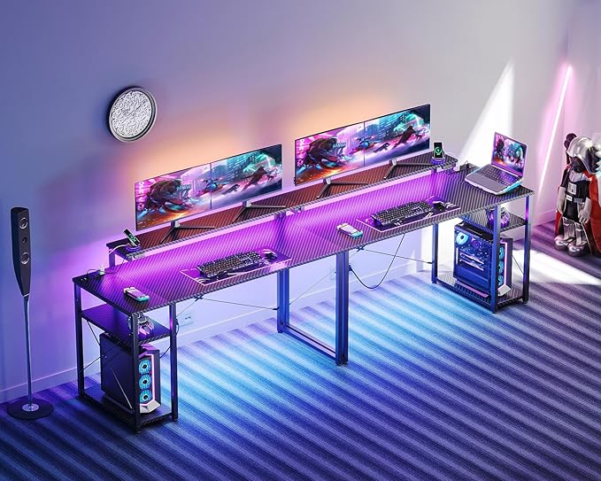 MOTPK 48 Inch Gaming Desk with Storage & Led Lights, Computer Desk with Power - Image 8
