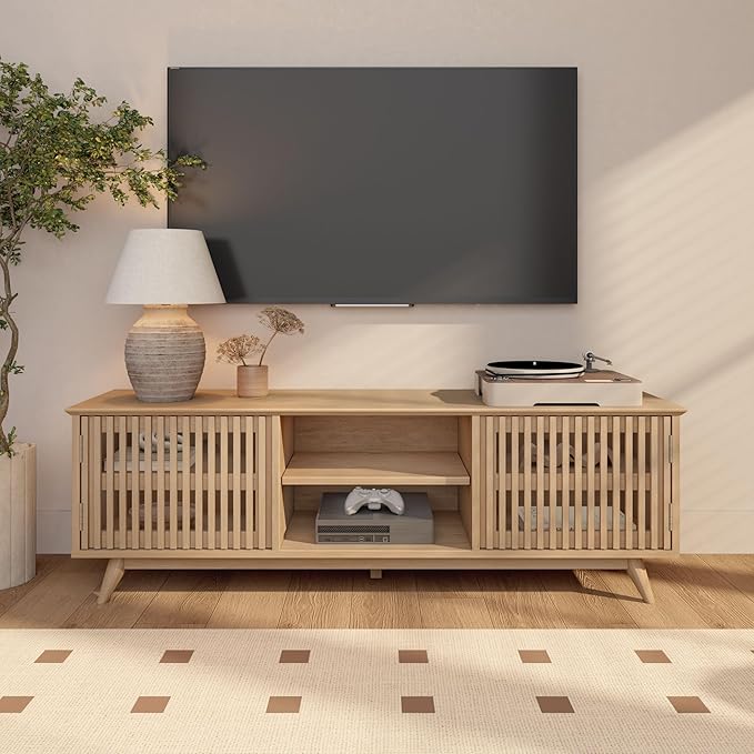 Plank+Beam Mid-Century Modern Wood TV Stand, Solid Wood Entertainment Console - Image 9