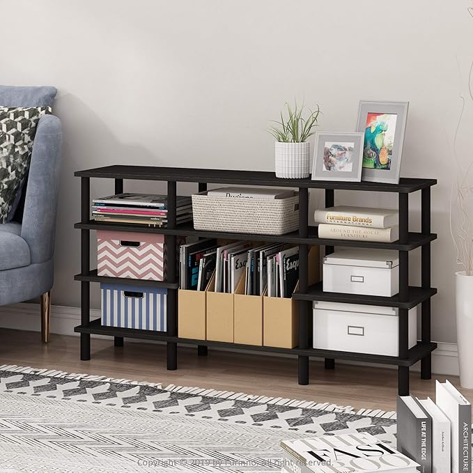 Furinno Turn-N-Tube 4-Tier Multipurpose Wide Shelf TV Stand, Espresso/Black - Image 2