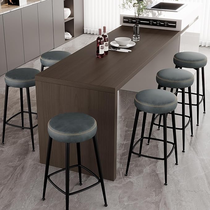 Counter Height Bar Stools, Upholstered Faux Leather Kitchen Counter Stools by ErdoruLiving