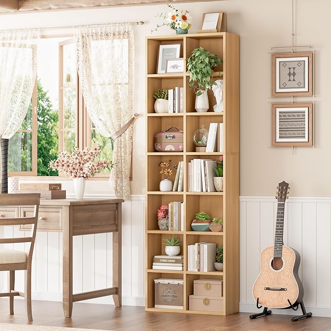 FOTOSOK 71’’ Narrow Bookshelf and Bookcase, Wooden Shelf 7 Tier Media Storage - Image 4