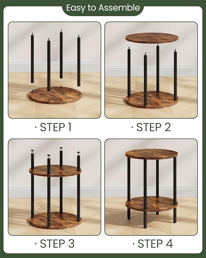 Round Side Table, 2-Tier End Table, Small Side Table - Image 5
