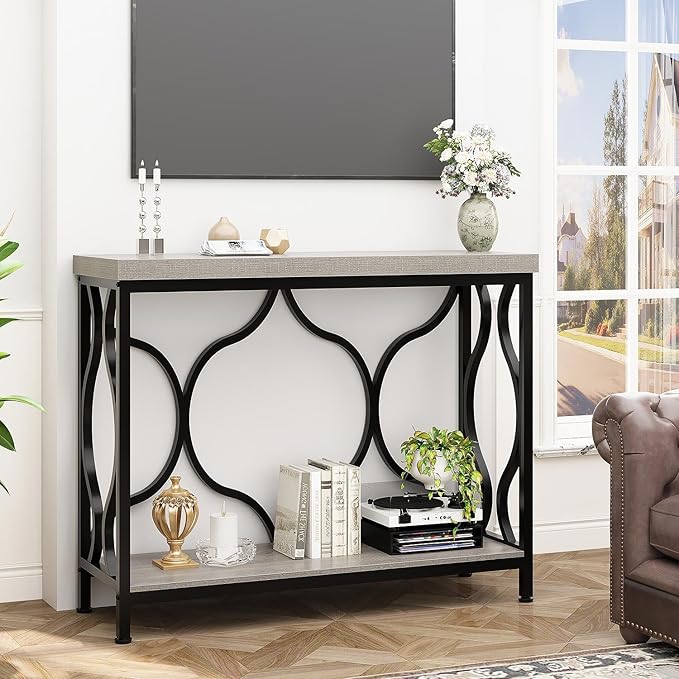 IBF Entryway Table with Storage, Modern Wood Metal Console Sofa Table Behind - Image 5