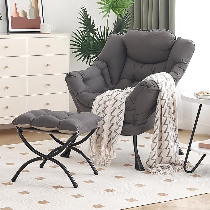 Lazy Chair with Ottoman, Modern Chair with Folding Footrest, Lounge Accent Chair by Furlide