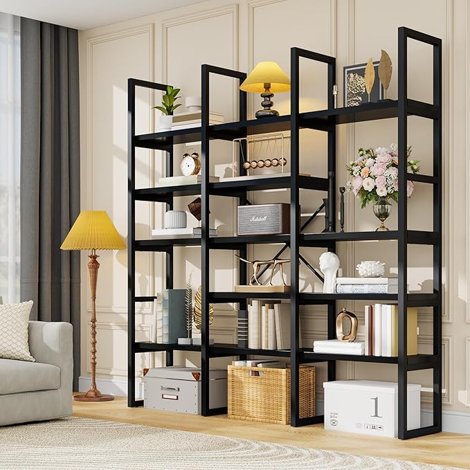 Semoic Large Bookshelf 5 Tiers, Triple Wide Geometric Bookcase, 71 Inches Tall - Image 3
